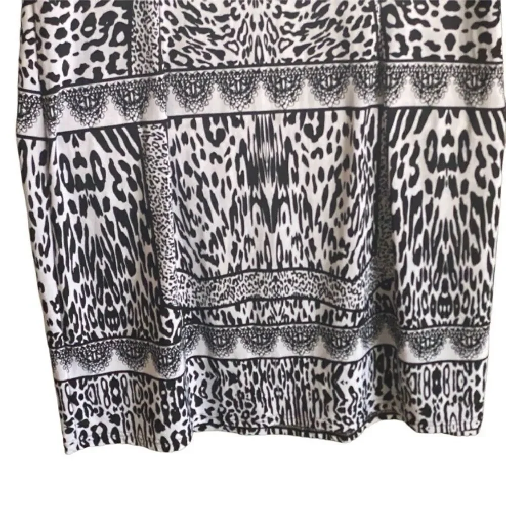 Mlle Gabrielle Black White Multi Print Cap Sleeve Dress Size 2X Stretch - Picture 7 of 8